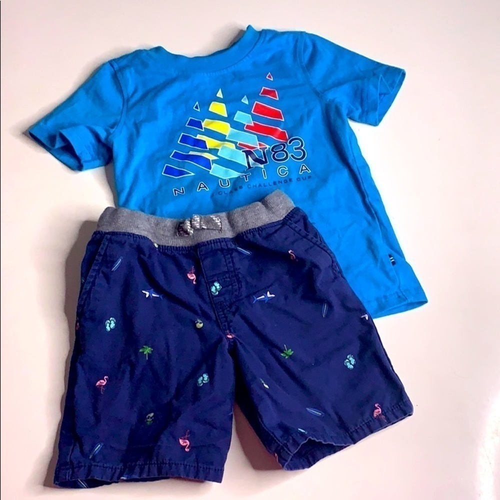 Nautica beach vacation toddler boy 3T casual kids shorts & T-shirt bundle set